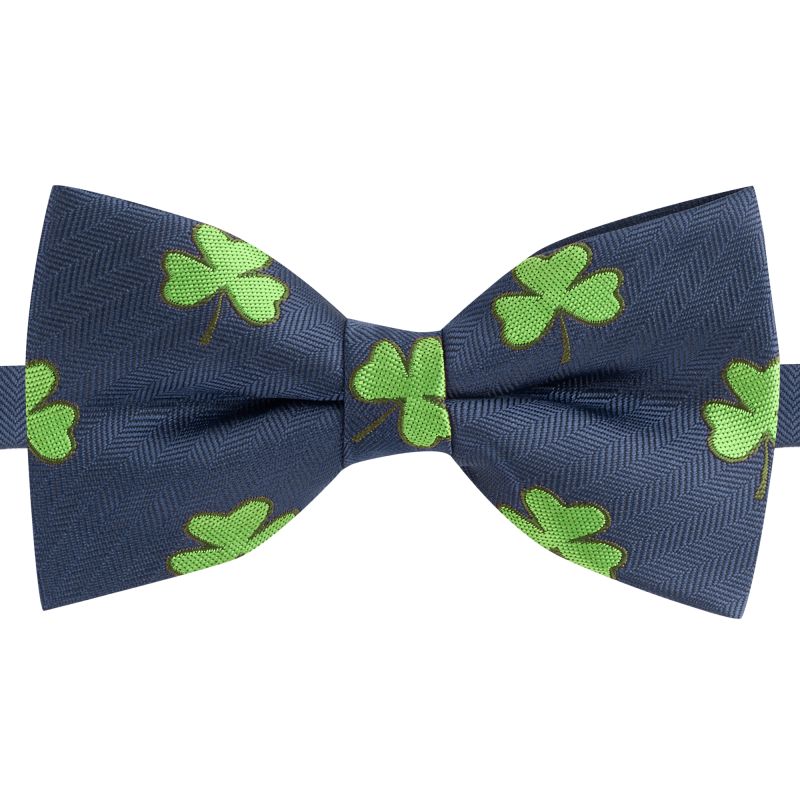 King & Priory Navy Blue Shamrock Herringbone Bow Tie