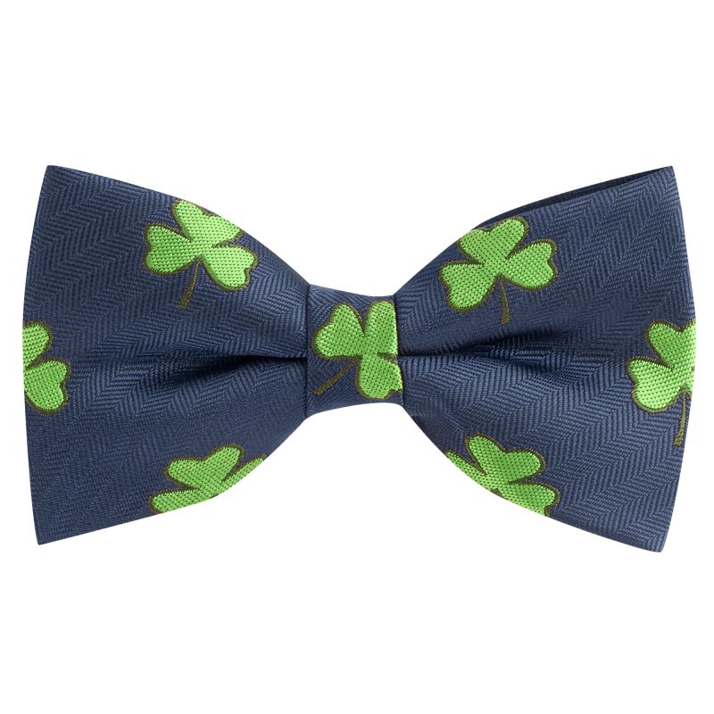king & priory Navy Blue Shamrock Herringbone Bow Tie