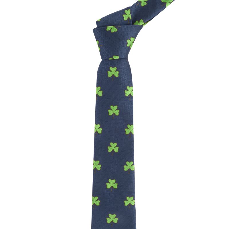 king & priory Navy Blue Shamrock Herringbone Tie