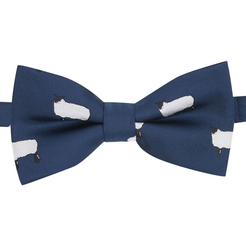 King & Priory Navy Blue Sheep Embroidered Bow Tie