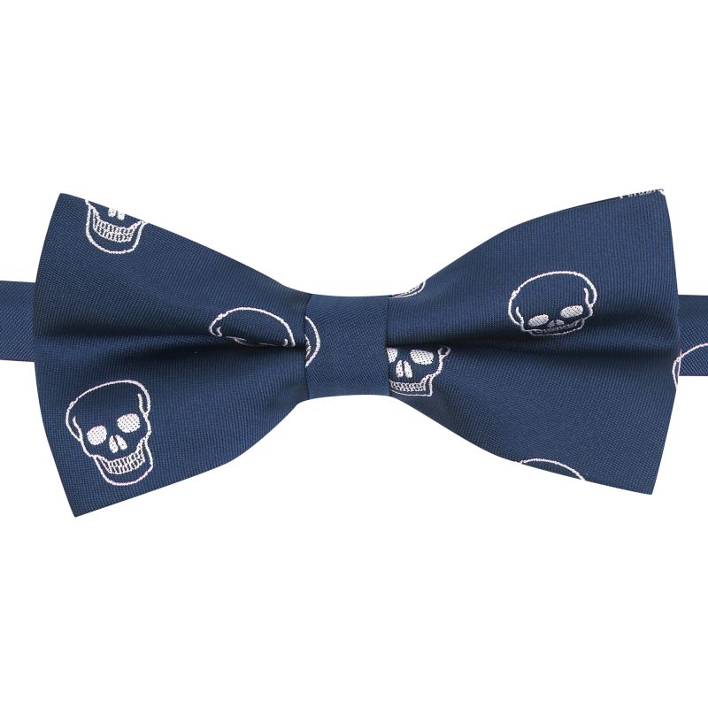 King & Priory Navy Blue Skull Embroidered Bow Tie