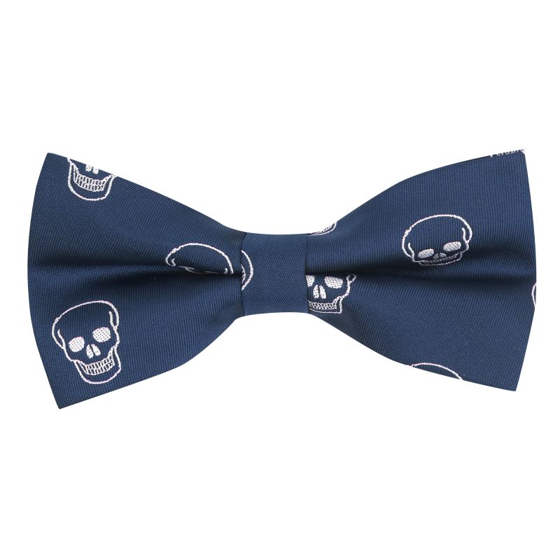 King & Priory Navy Blue Skull Embroidered Bow Tie