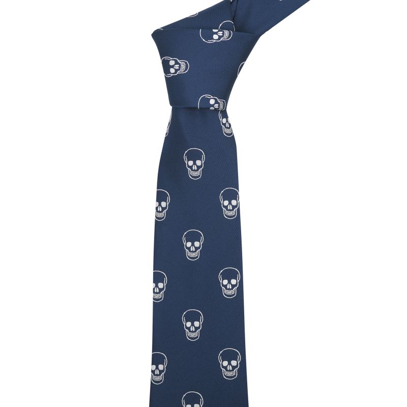 King & Priory Navy Blue Skull Embroidered Tie