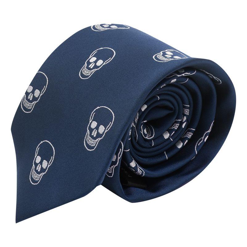 king & priory Navy Blue Skull Embroidered Tie