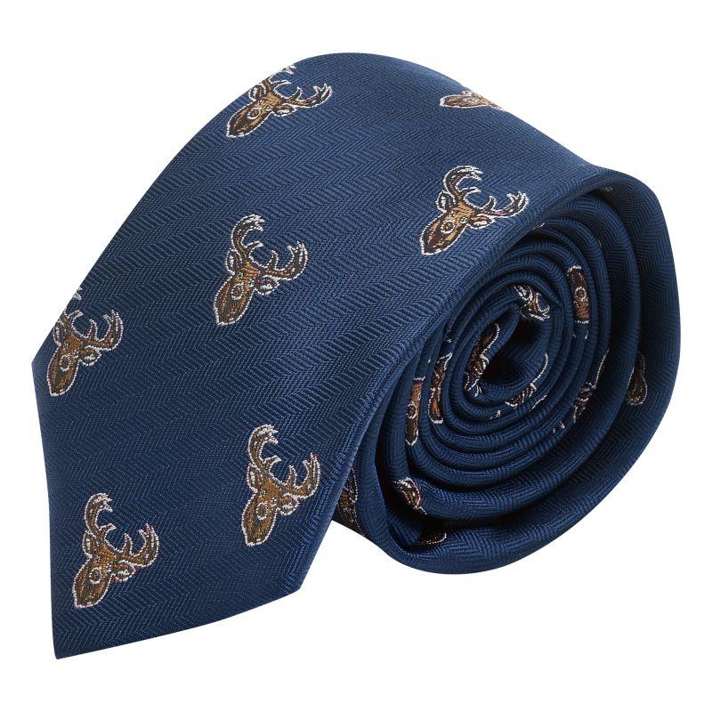king & priory Navy Blue Stag Head Herringbone Tie