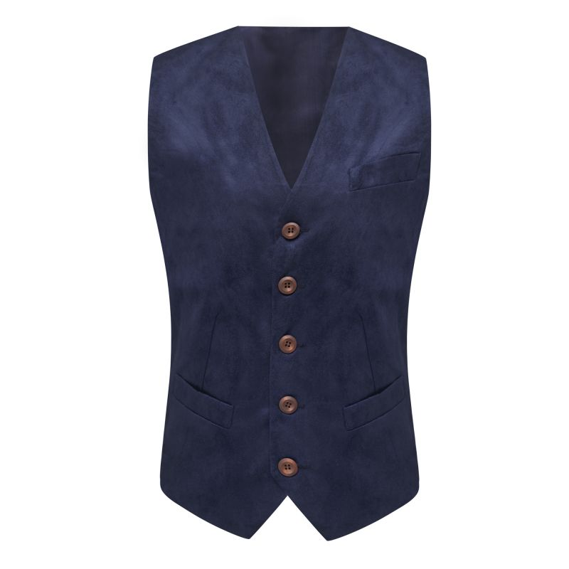 King & Priory Navy Blue Suede Waistcoat