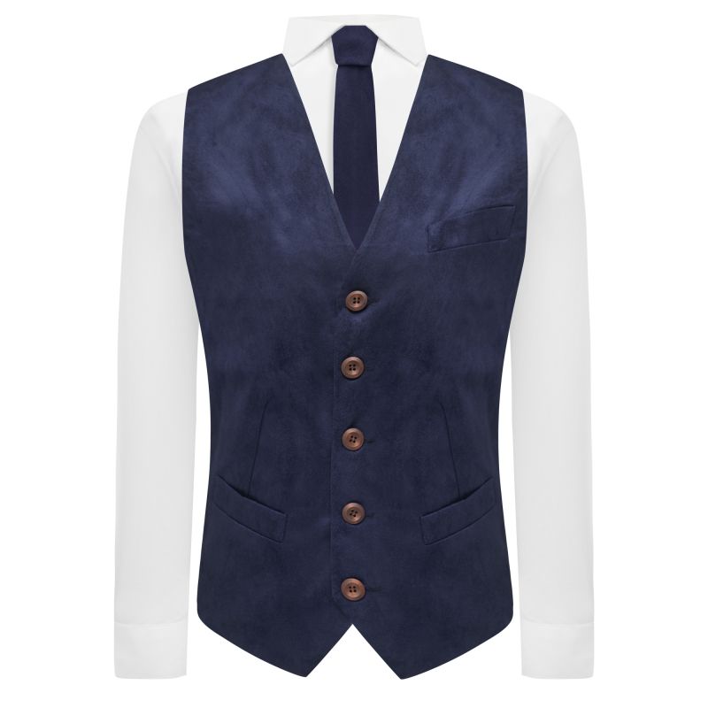 King & Priory Navy Blue Suede Waistcoat