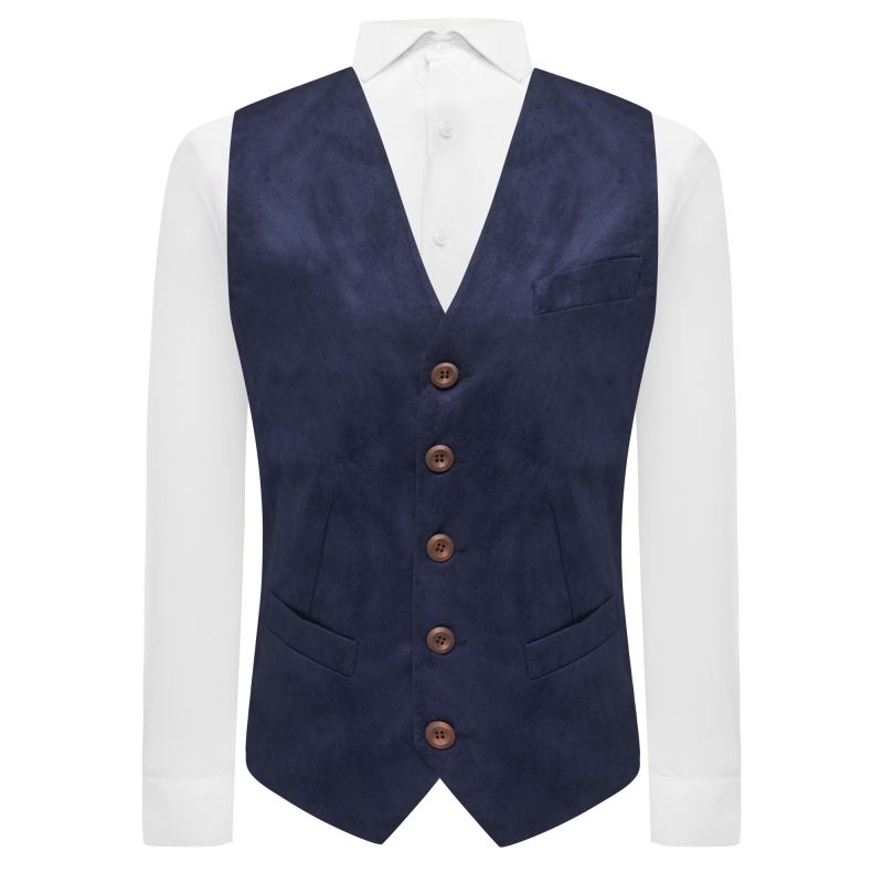 king & priory Navy Blue Suede Waistcoat