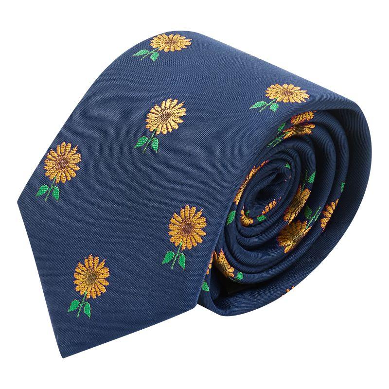 King & Priory Navy Blue Sunflower Embroidered Tie