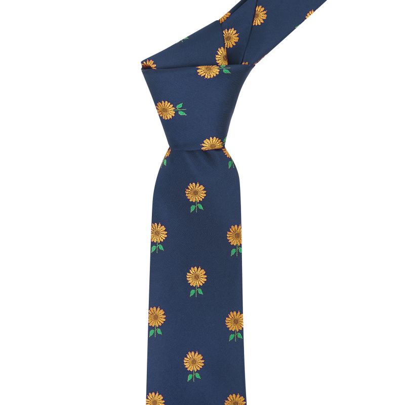 king & priory Navy Blue Sunflower Embroidered Tie