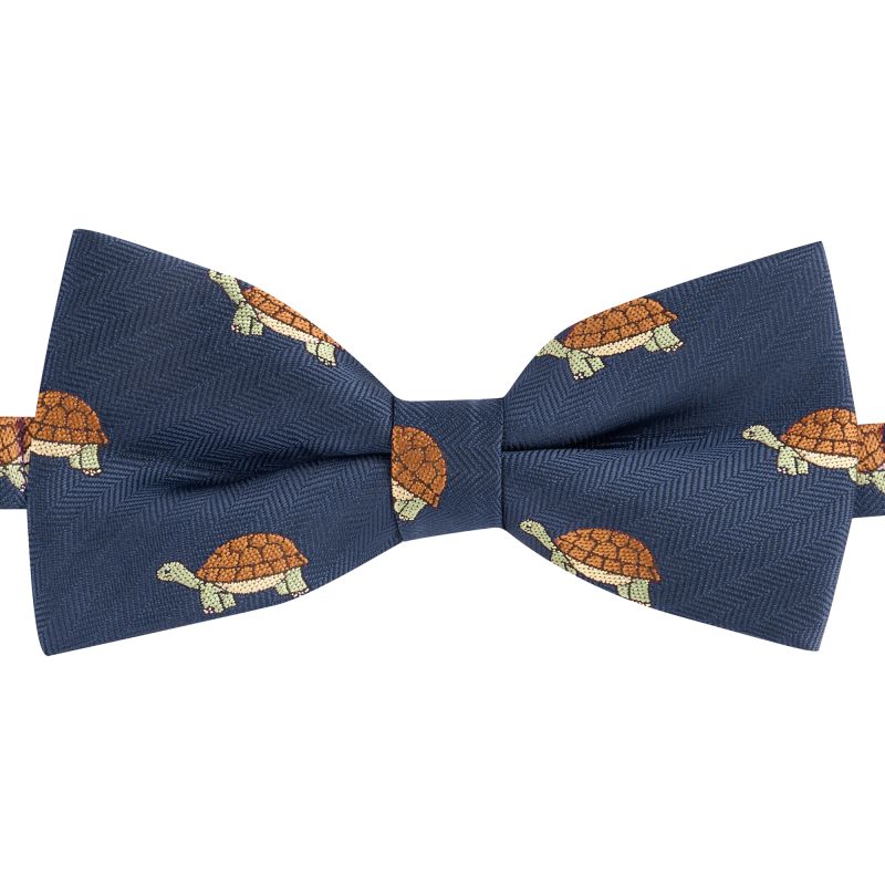 King & Priory Navy Blue Tortoise Herringbone Bow Tie