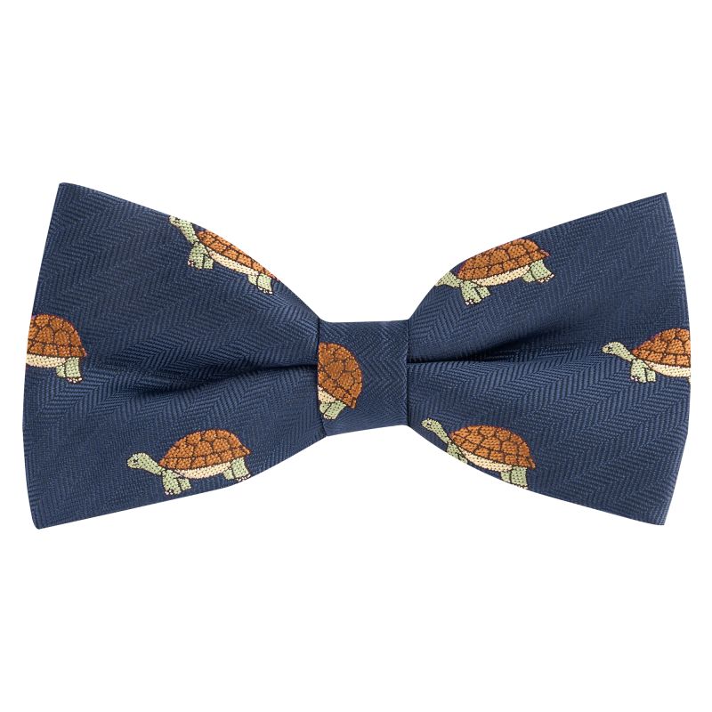 king & priory Navy Blue Tortoise Herringbone Bow Tie