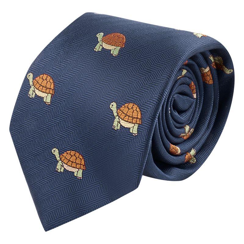 King & Priory Navy Blue Tortoise Herringbone Tie
