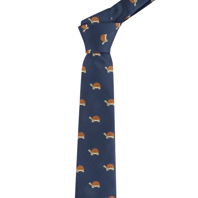 king & priory Navy Blue Tortoise Herringbone Tie