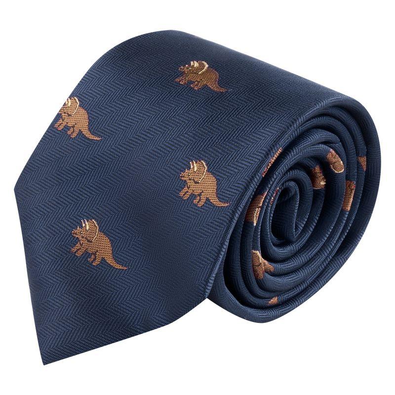 King & Priory Navy Blue Triceratops Herringbone Tie