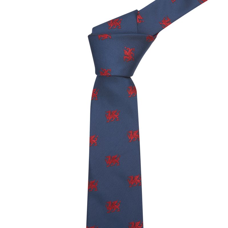 king & priory Navy Blue Welsh Dragon Embroidered Tie
