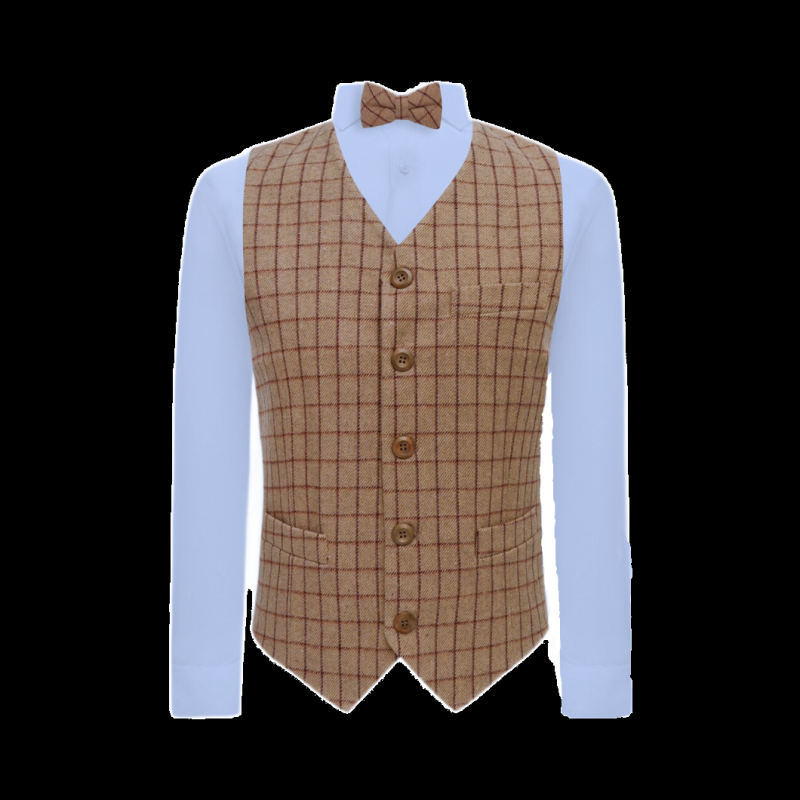 King & Priory Oak Brown Tattersall Check Waistcoat