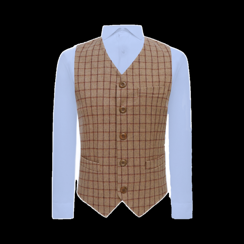 king & priory Oak Brown Tattersall Check Waistcoat