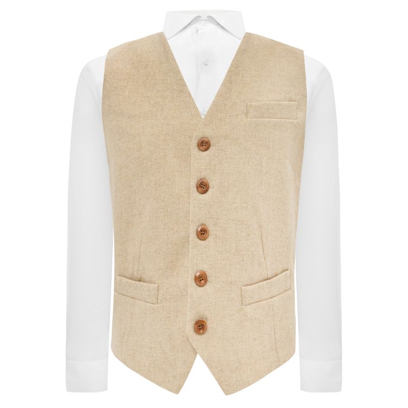 King & Priory Oatmeal Woven Wool Waistcoat