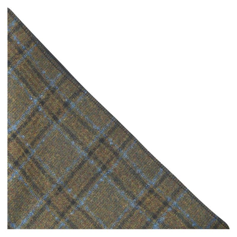King & Priory Olive Green & Brown Check Pocket Square