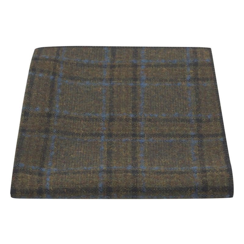 king & priory Olive Green & Brown Check Pocket Square