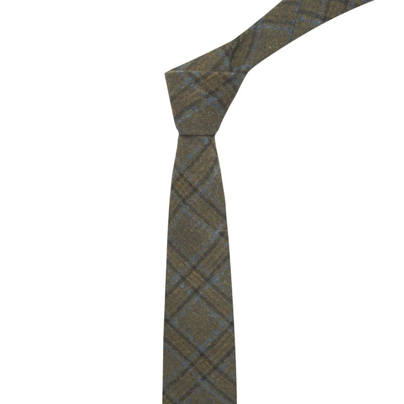 King & Priory Olive Green & Brown Check Tie