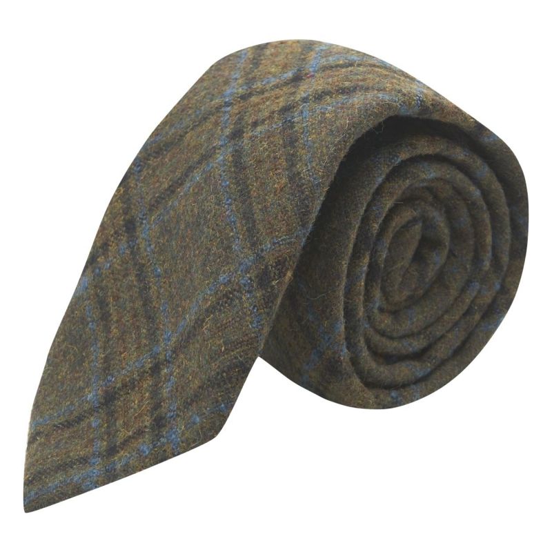 king & priory Olive Green & Brown Check Tie