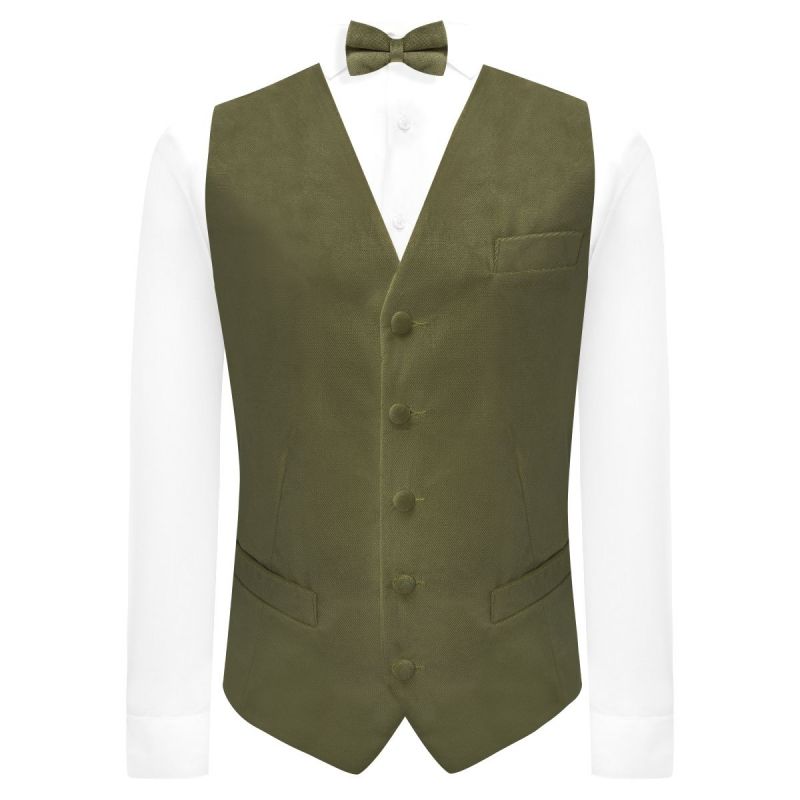 King & Priory Olive Green Textured Velvet Waistcoat