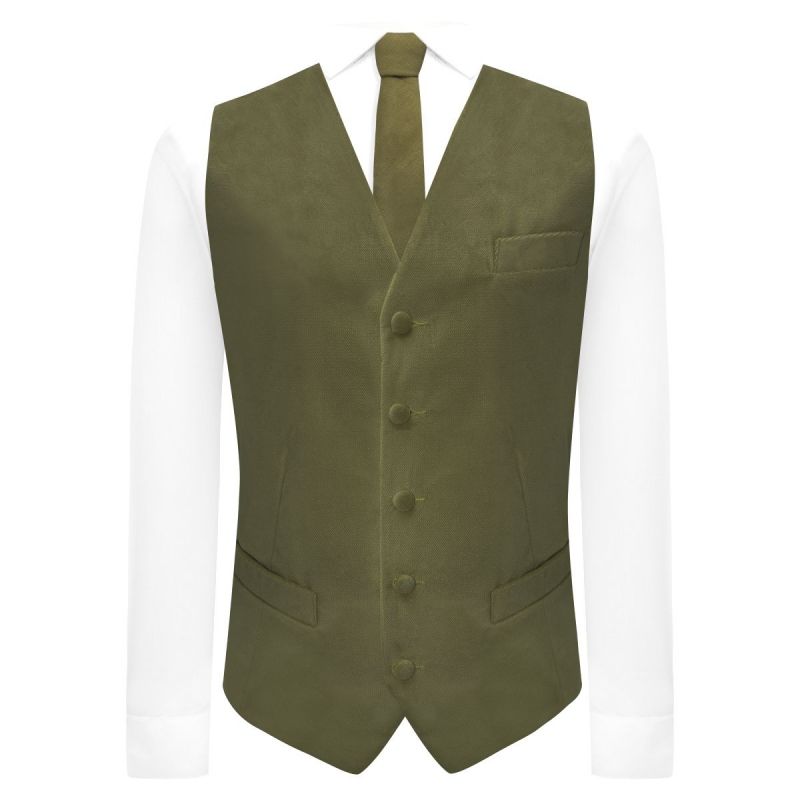 King & Priory Olive Green Textured Velvet Waistcoat