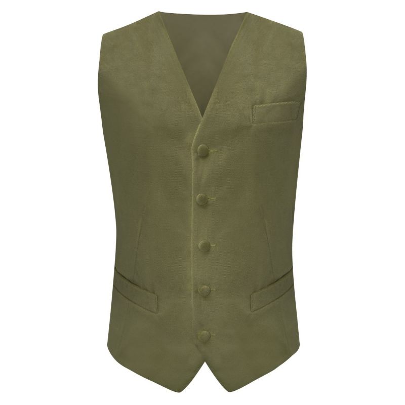 King & Priory Olive Green Textured Velvet Waistcoat
