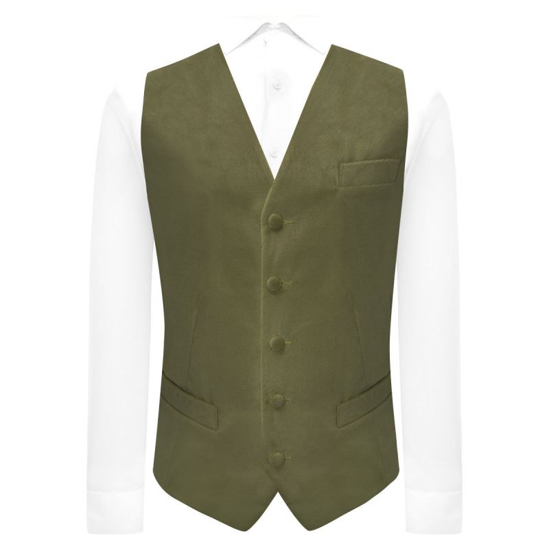 king & priory Olive Green Textured Velvet Waistcoat