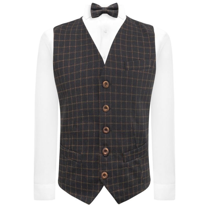 King & Priory Oxford Blue Tattersall Check Waistcoat