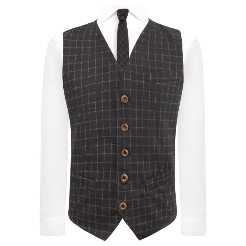 King & Priory Oxford Blue Tattersall Check Waistcoat
