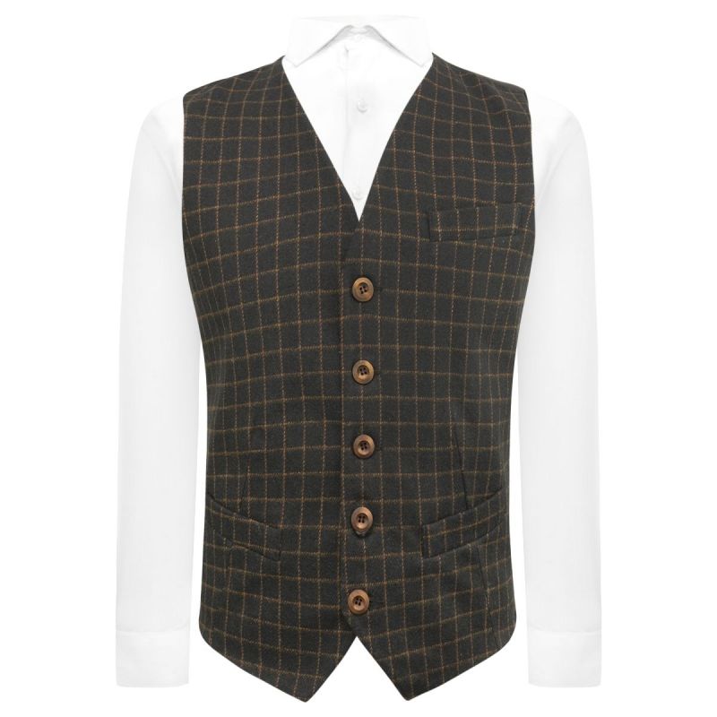king & priory Oxford Blue Tattersall Check Waistcoat