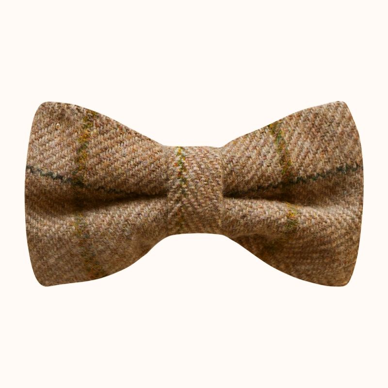 king & priory Peanut Brown Herringbone Check Bow Tie