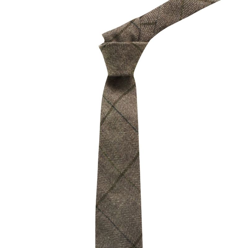 King & Priory Peanut Brown Herringbone Check Tie