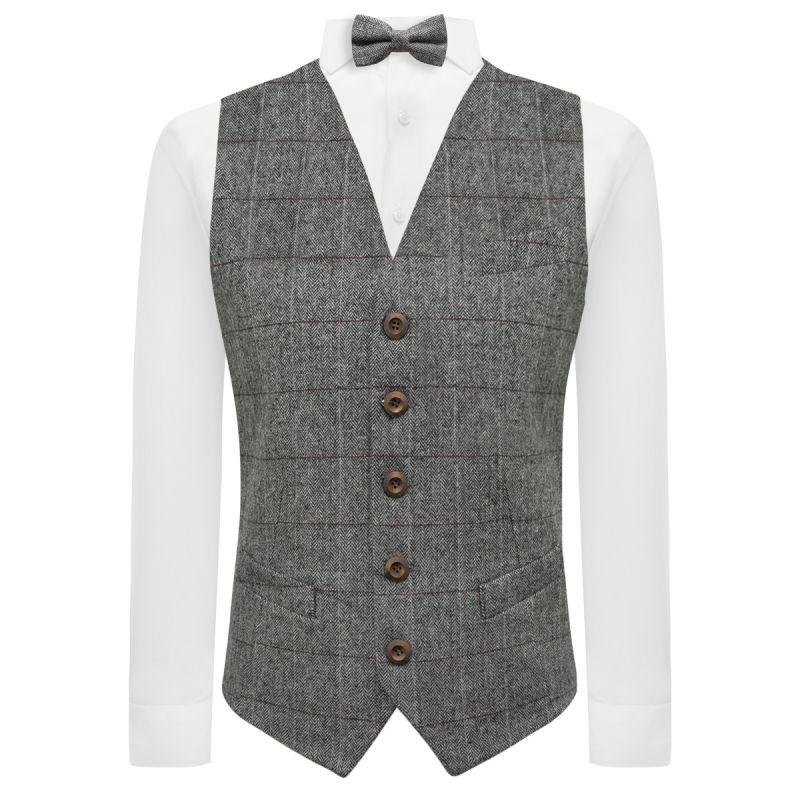 King & Priory Pewter Grey Herringbone Waistcoat