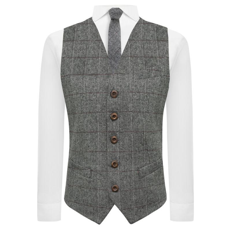 King & Priory Pewter Grey Herringbone Waistcoat