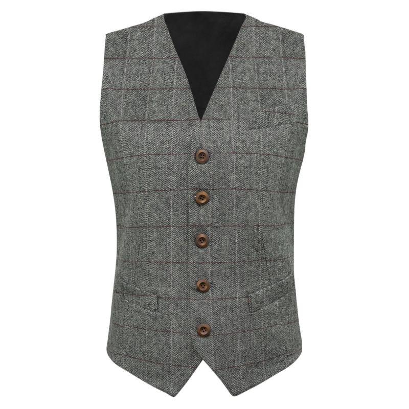 King & Priory Pewter Grey Herringbone Waistcoat