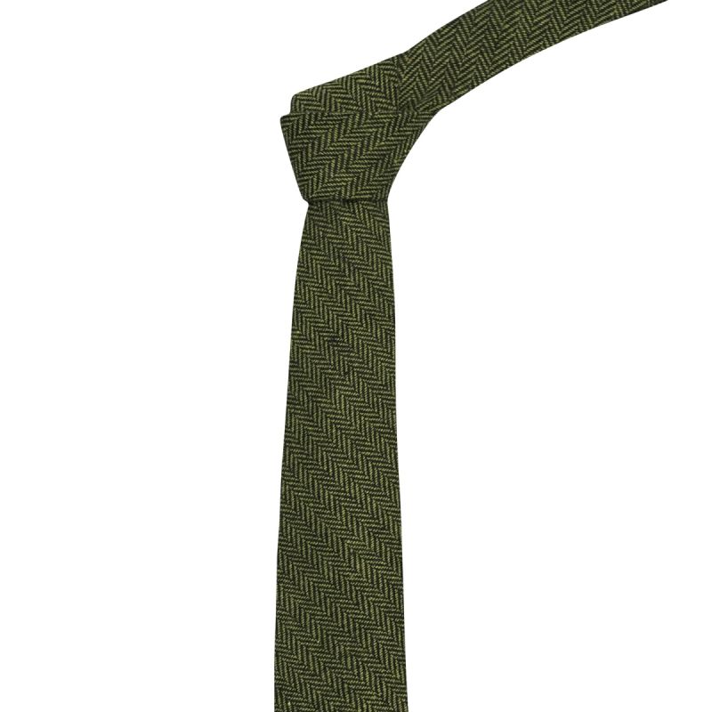 King & Priory Pickle Green & Black Herringbone Tie