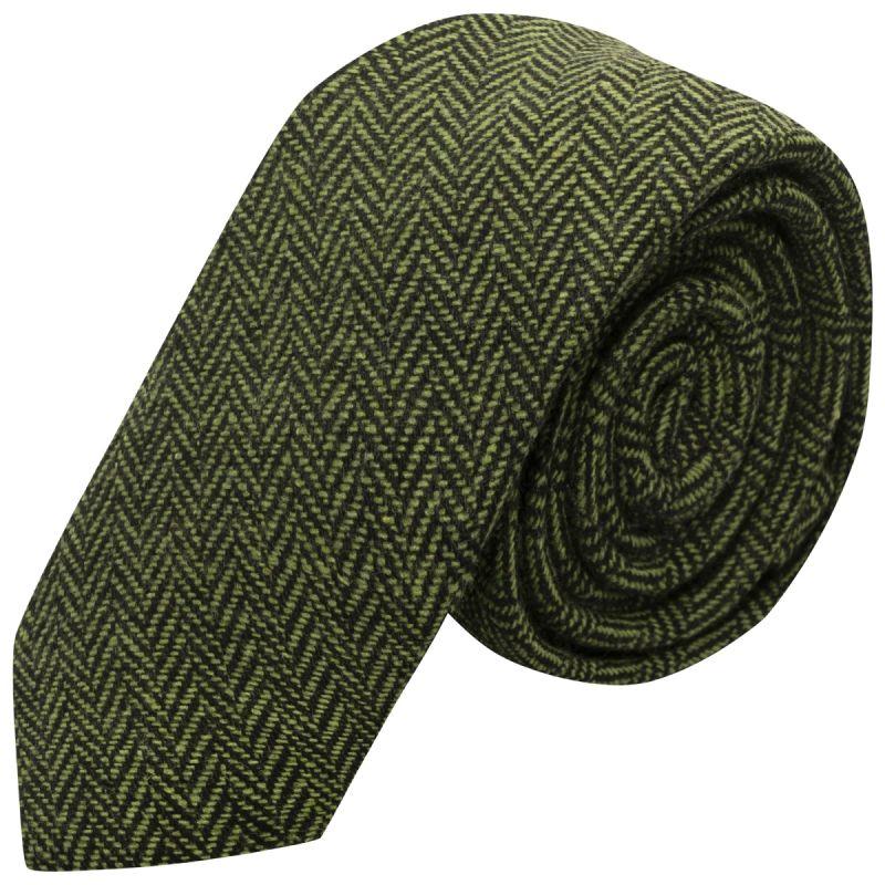 king & priory Pickle Green & Black Herringbone Tie