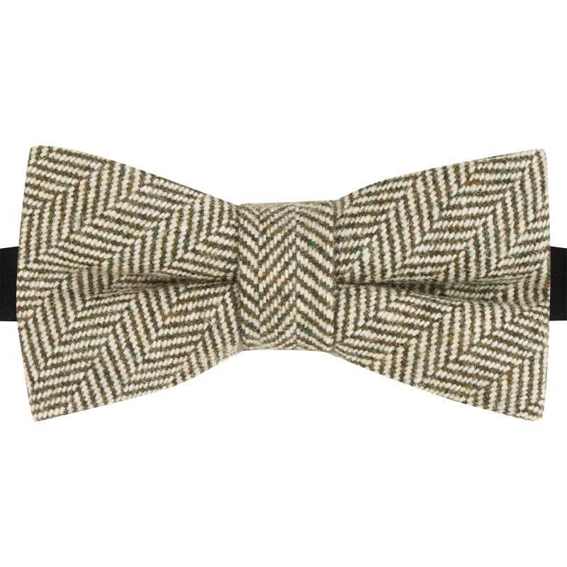 King & Priory Pine Green Herringbone Wool Bow Tie
