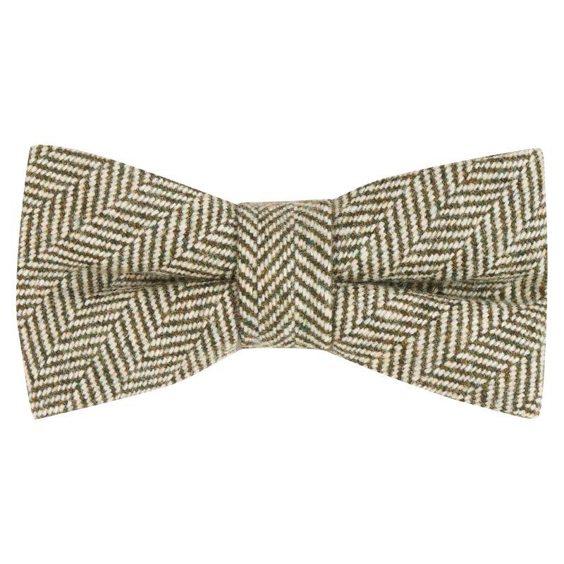 king & priory Pine Green Herringbone Wool Bow Tie