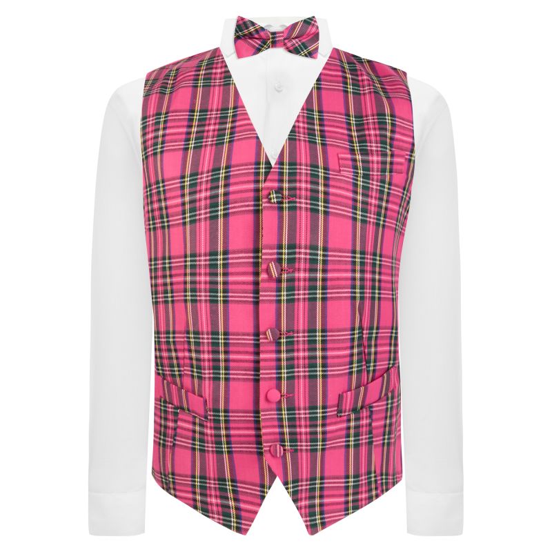 King & Priory Pink Tartan Check Waistcoat