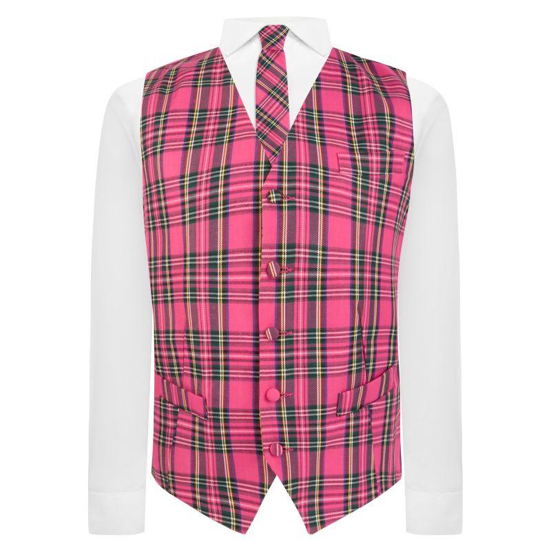King & Priory Pink Tartan Check Waistcoat