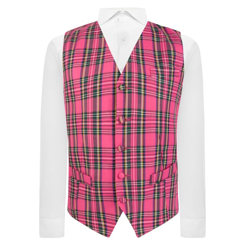 king & priory Pink Tartan Check Waistcoat