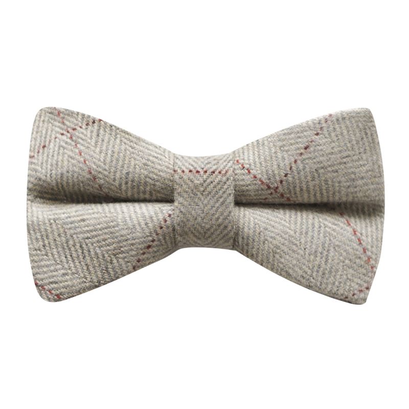 king & priory Platinum Grey Herringbone Bow Tie