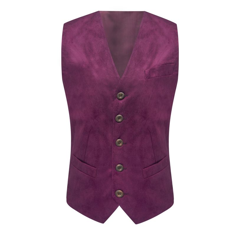 King & Priory Plum Purple Suede Waistcoat