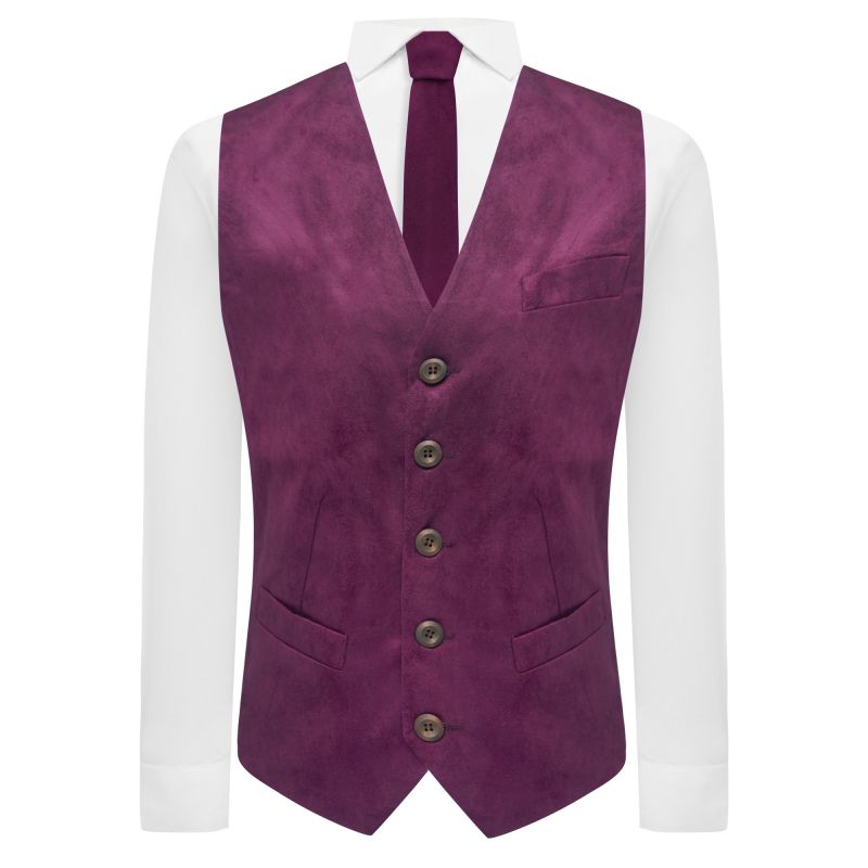 King & Priory Plum Purple Suede Waistcoat