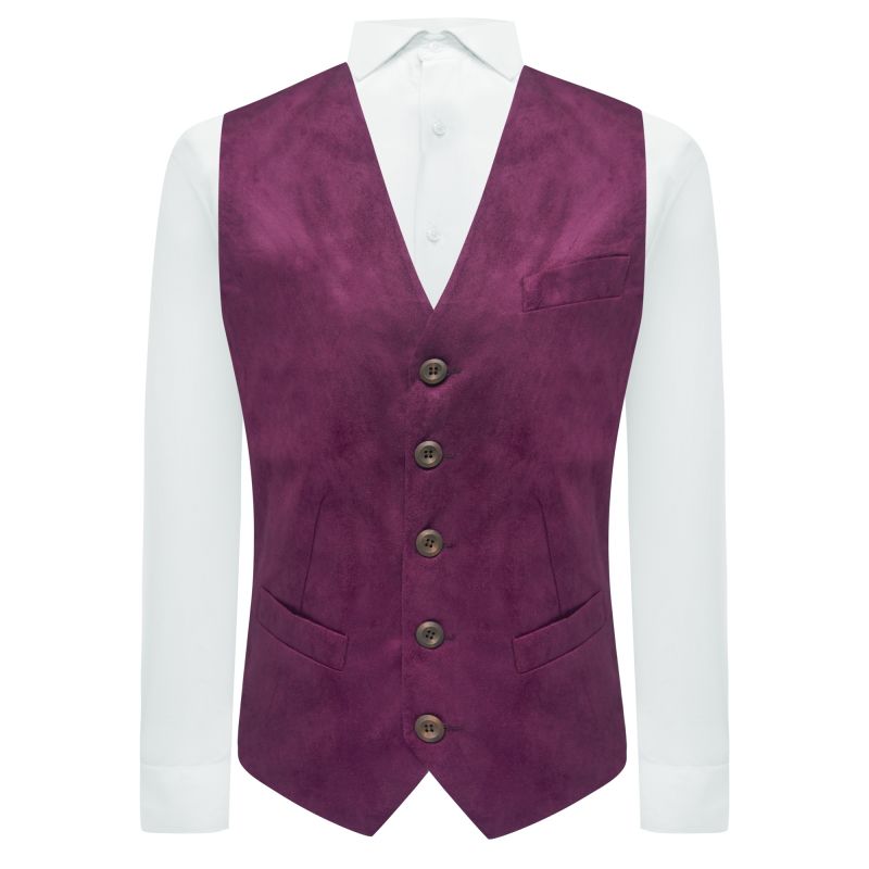 king & priory Plum Purple Suede Waistcoat